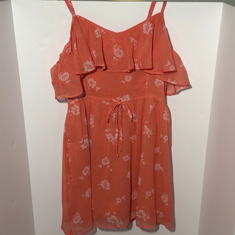 Abercrombie‎ Fitch Coral Pink Eyelet Pleated Mini Dress Sundress Medium
